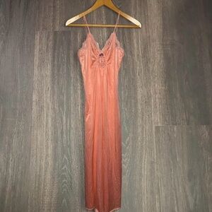 Vintage Interludes by Circa Pink Satin Lace Slip Dress Nightgown